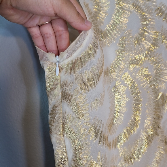 Cream and Metallic Gold Layered Chiffon Blouse - S - Picture 9 of 12